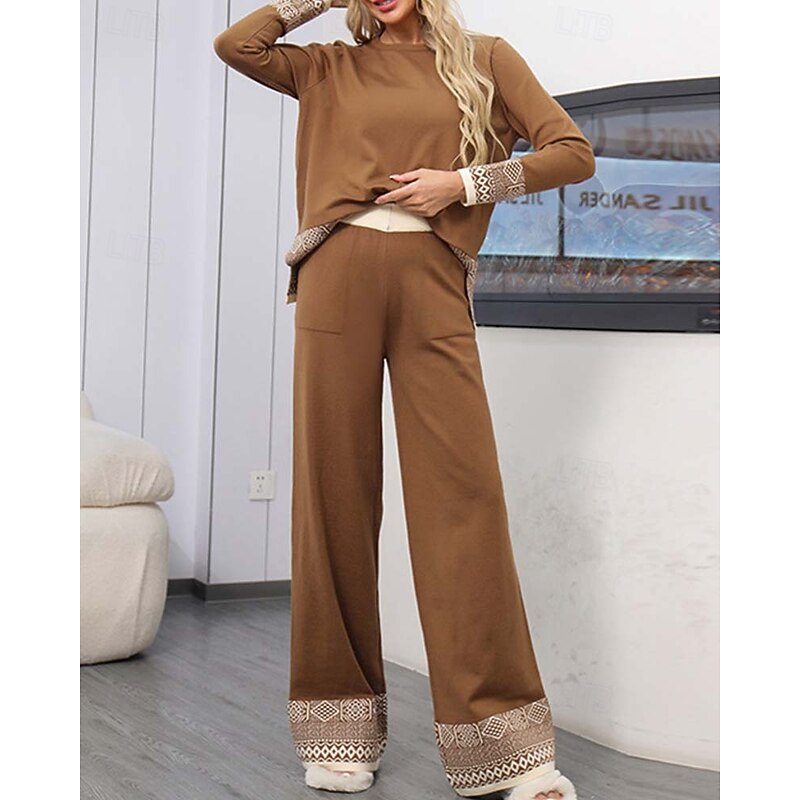 Women's Sweater Daily Solid Color Geometric Boat Neck Knitted Long Sleeve Regular Tops Knit Work Red Brown Black Fall Winter4