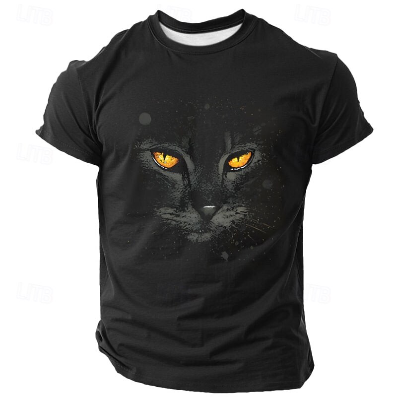 Men's Cat Funny T Shirt Short Sleeve T shirt 3D Print Crew Neck Shirt Retro Vintage Casual Street Style Sports Outdoor Holiday Going out Black Green Dark Blue Spring & Summer Clothing Apparel S M L - Main Image