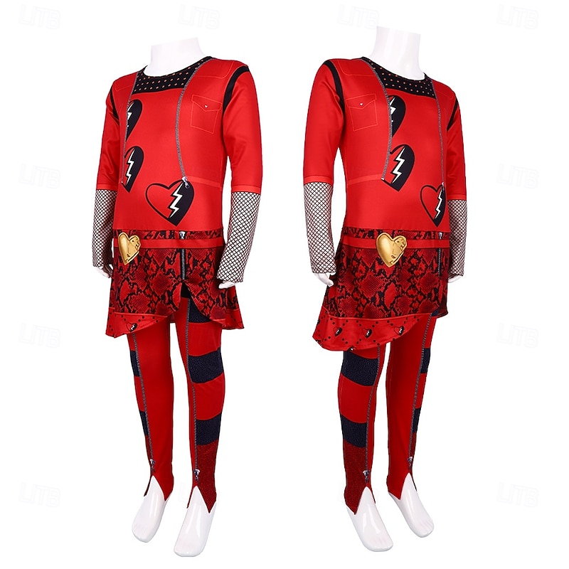 Descendants The Rise of Red Kids Red Queen of Hearts Costume Jumpsuit Cosplay Costume Movie Cosplay for Girls' Kid's Children's Day New Year Masquerade Performance3