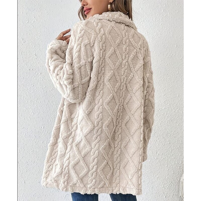 Women's Winter Coat Athleisure Holiday Daily Wear Fall Winter Regular Coat Regular Fit Stylish Casual Jacket Long Sleeve Solid Color Knit Apricot2