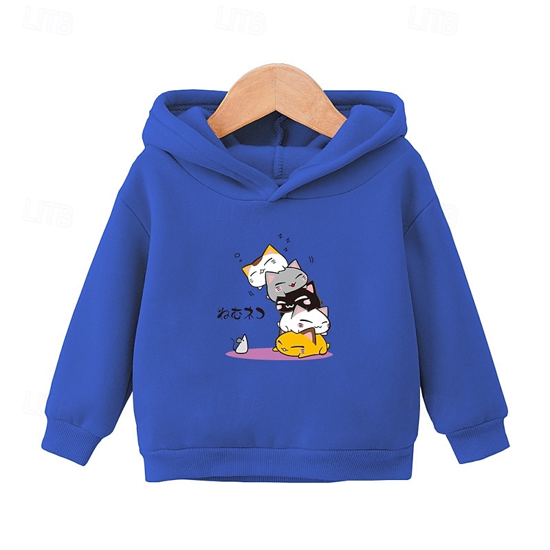 Boys Girls' 3D Cartoon Cat Hoodie Long Sleeve Fall Winter Fashion Basic Kids 4-7 Years Hooded Outdoor Casual Daily Regular Fit2