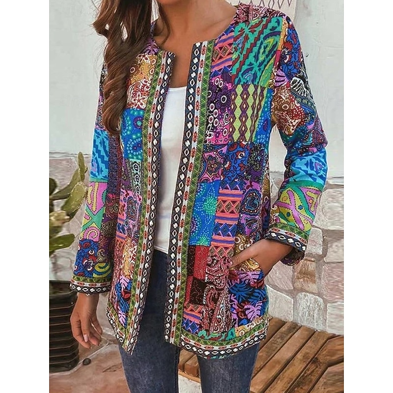 Women's Dressy Dusters Dressy Jackets Casual Jacket Spring Fall Winter Regular Coat Regular Fit Comfortable Casual / Daily Fashion Jacket Long Sleeve Print Solid Color Plain Adjustable Pink - Main Image