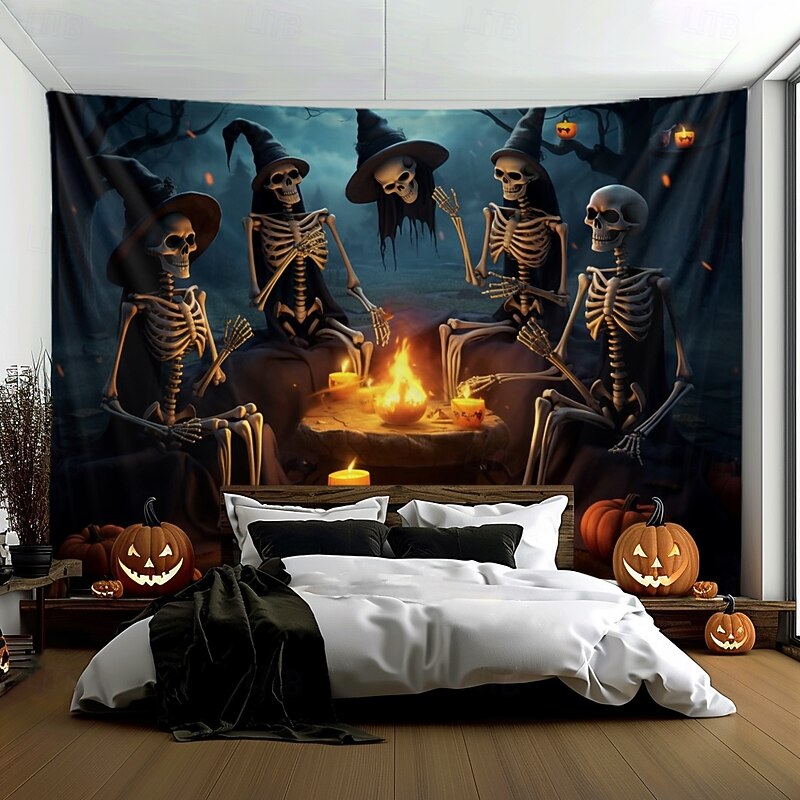 Halloween Decorations Skulls Party Hanging Tapestry Wall Art Large Tapestry Mural Decor Photograph Backdrop Blanket Curtain Home Bedroom Living Room Decoration4