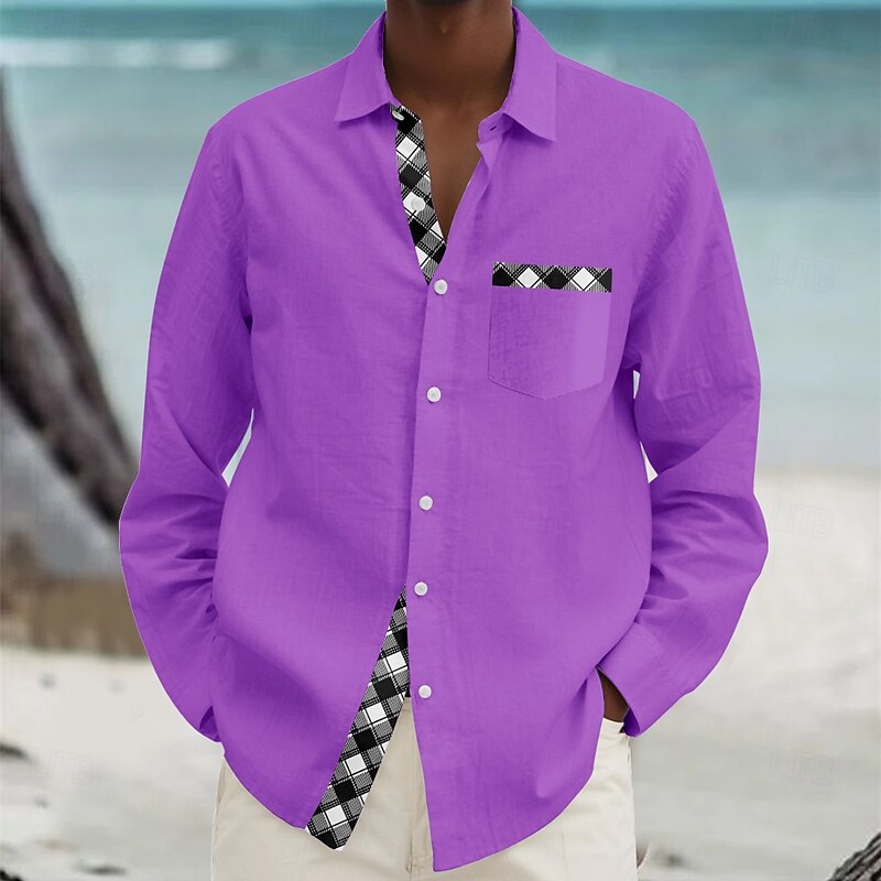 Men's Beach Shirt Button Up Shirt Long Sleeve Hawaiian Casual Vacation Daily Fall Winter Spring & Summer Turndown Collared Shirts Button Up 3D Print Yellow Blue Fuchsia2