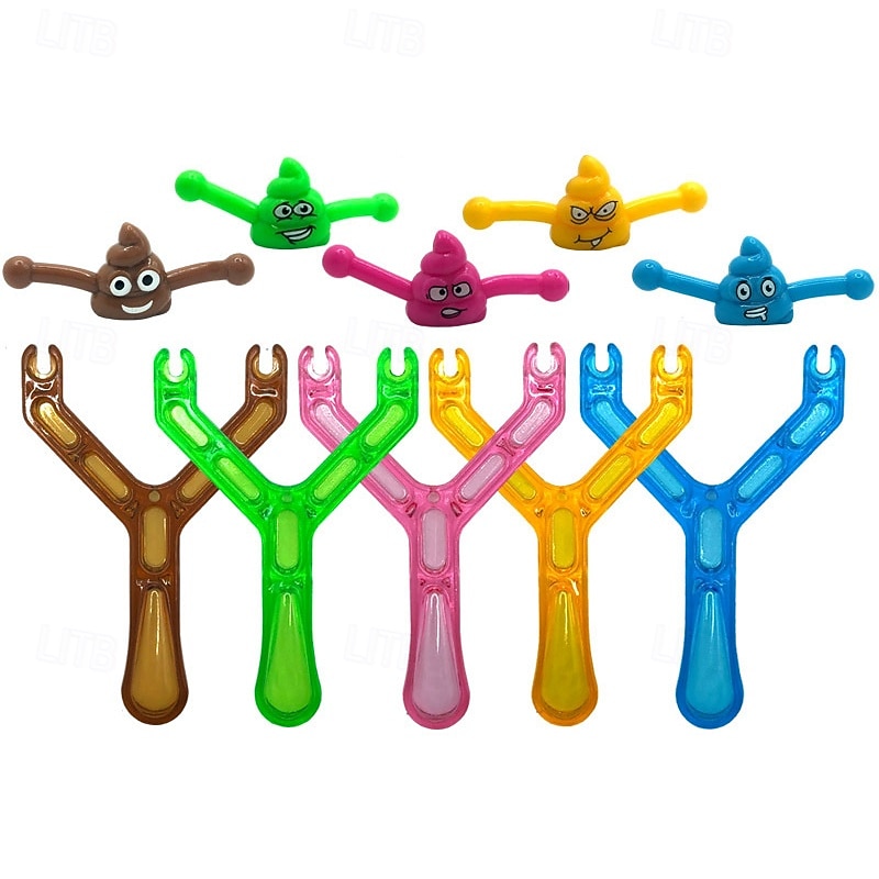 5Pcs Catapult Poo Slingshot with 5pcs Poop Bullets Venting Tricky Poop Slingshot Toy for Kids and Adult Novetly Smiling Poop Face Emoticon Outdoor Stress Relief Toy2