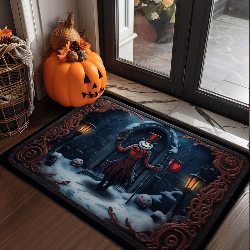 Halloween Doormat Jack Skeleton Pumpkin Kitchen Mat Floor Mat Non-Slip Area Rug Oil Proof Rug Indoor Outdoor Mat Bedroom Decor Bathroom Mat Entrance Rug2
