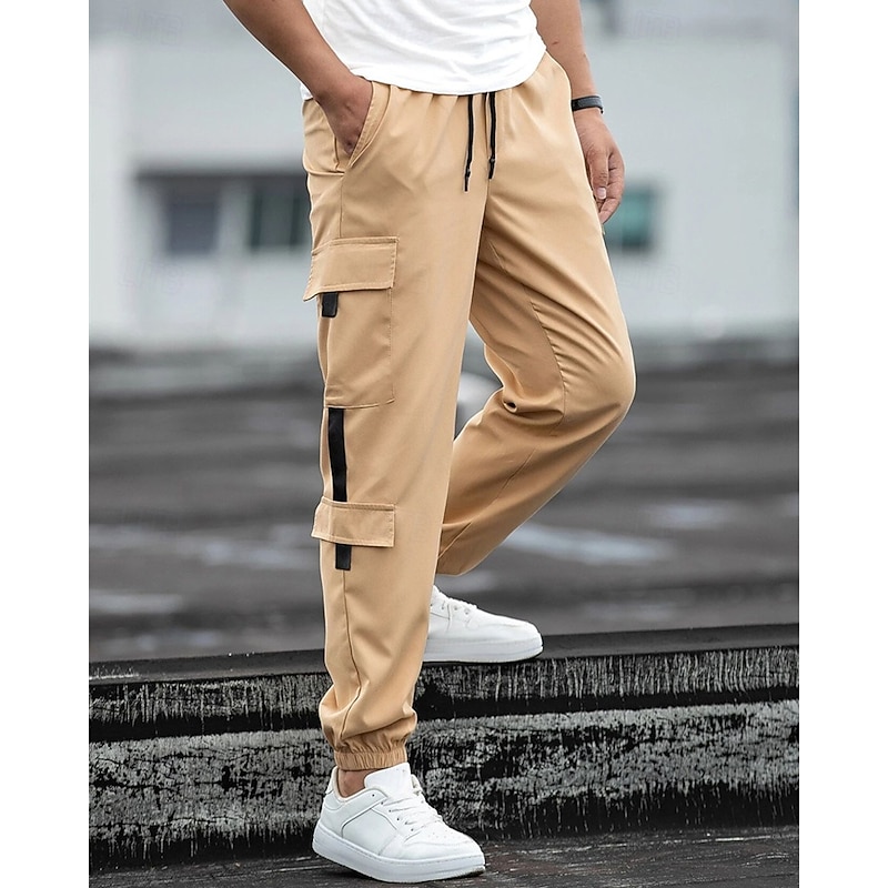 Men's Cargo Pants Joggers Cargo Joggers Trousers Drawstring Elastic Waist Multi Pocket Plain Wearable Outdoor Daily Camping & Hiking Fashion Classic Black Blue