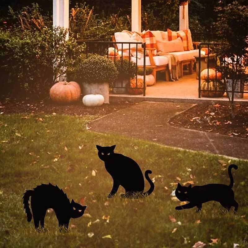 Halloween Decorations Outdoor 3ct Black Cat Decor Yard Signs with Stakes Acrylic Scary Silhouette Waterproof Lawn Decorations for Kids Family Home Party2