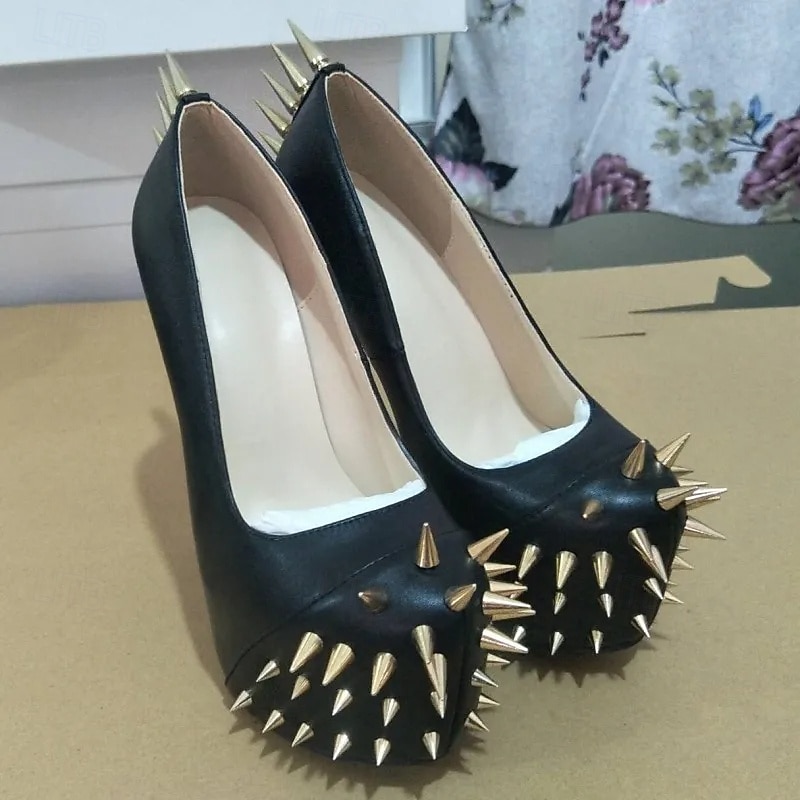 Women's Black Spiked High Heels - Punk Rock Studded Platform Pumps for Clubwear and Parties3