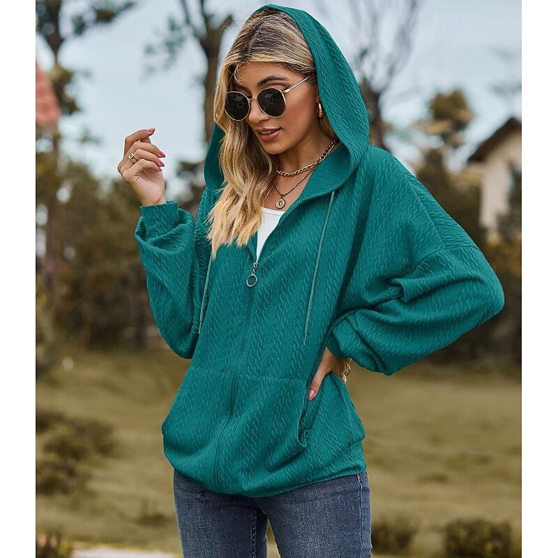 Women's Zip Up Hoodie Sweatshirt Modern Plain Dailywear Sports Hooded Zipper Pocket Loose Fit Long Sleeve White Red Blue Green Fall Winter4