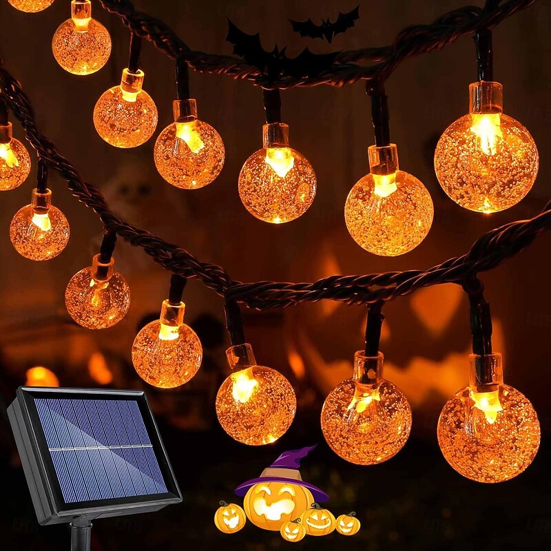 Solar Bubble Ball String Light, Outdoor Waterproof Crystal Globe Lights for Halloween Christmas Wedding Festival Garden Tree Atmosphere Decorative, Purple Orange Multicolor Light 5M-20Leds/6.5M-30Leds4