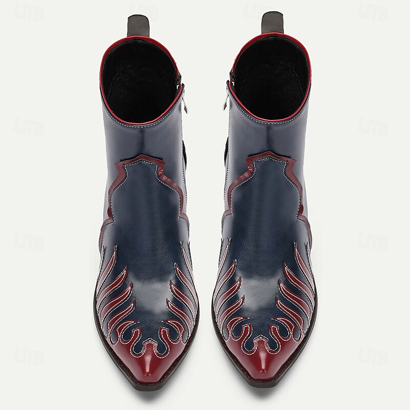 Men's Western Flame Embroidered Cowboy Boots - Pointed Toe Faux Leather Ankle Boots in Multiple Colors, Perfect for Rodeos, Country Music Events, and Casual Wear3