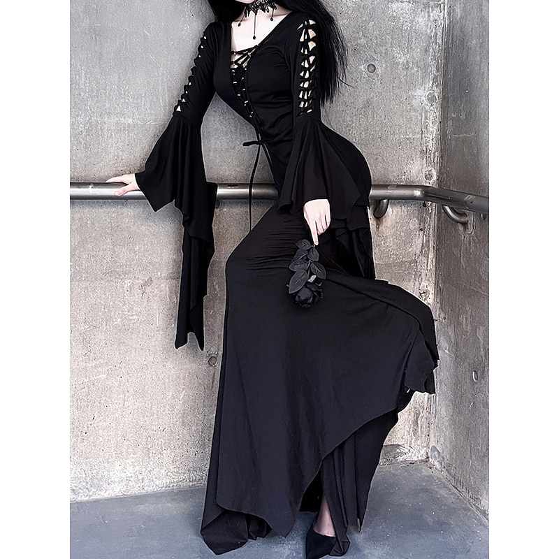 Punk & Gothic Dress Witch Morticia Addams Solid Color Fancy Dress Women's Fantasy Walpurgis Night Halloween Carnival Party / Evening Adults' Dress3