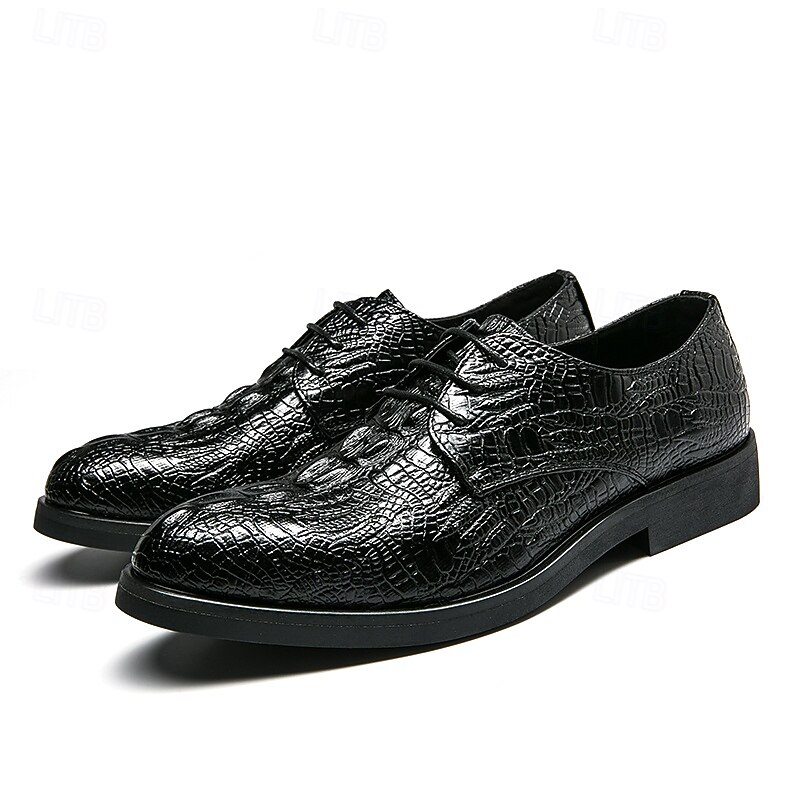 Men's Crocodile Pattern Oxford Shoes - Faux Leather Lace-Up Formal Dress Shoes for Business and Special Occasions3