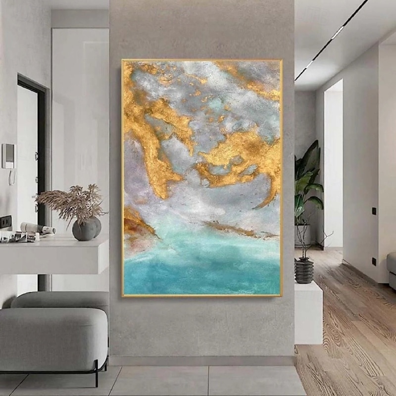 Foil Oil painting hand painted Abstract Gold foil Paintings handmade Rich Textured Acrylic Painting Wall Art Hand Painted Artwork oil painting for Living Room office Wall Decoration gold foilpainting3