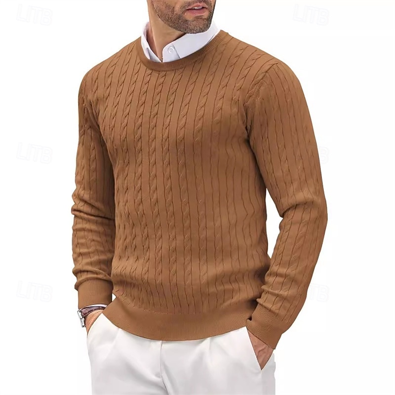 Men's Irish Pullover Sweater Jumper Knit Sweater Ribbed Cable Knit Regular Tops Knitted Plain Crew Neck Fashion Basic Vacation Daily Wear Clothing Apparel Fall & Winter Black4