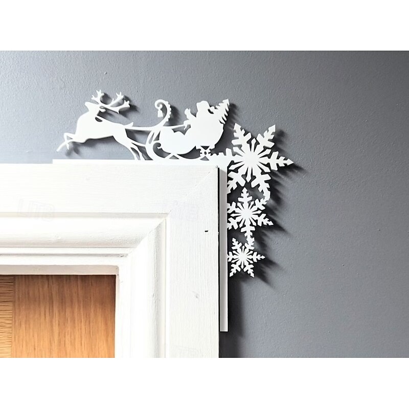 Christmas Metal Door Topper, Christmas Door Corner Sign With Santa And Reindeer, Corner Home Door Corner Decor Doors Walls Party DIY Craft Supplies3