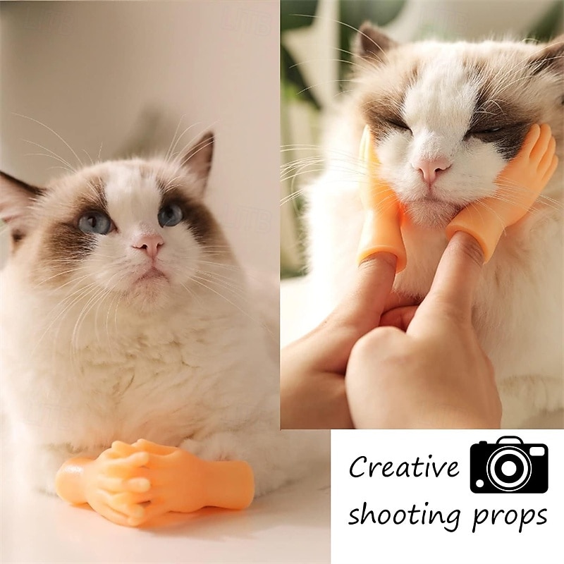 6Pcs Mini Tiny Hand Models Joke Finger Puppet Little Finger Hand Kid Cat Toy3