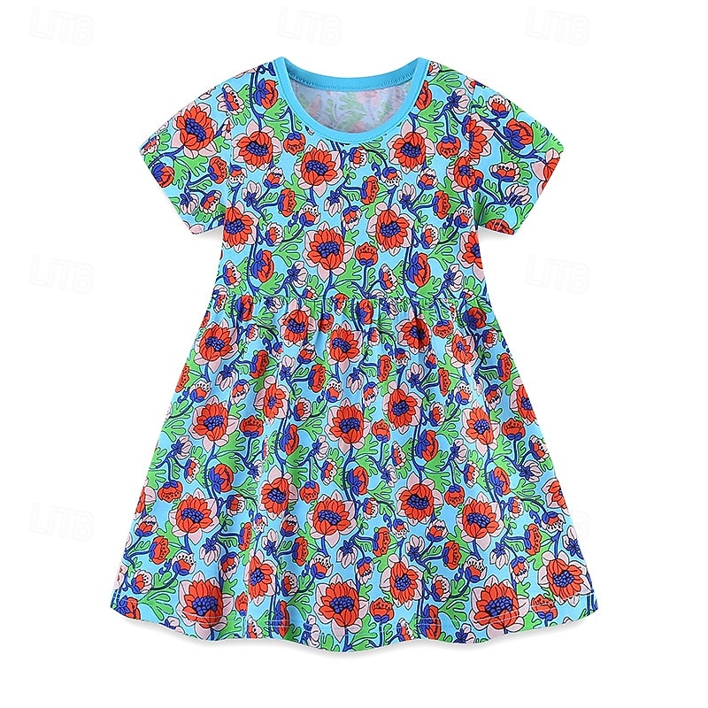 Easter Girls' 3D Flower Dress Short Sleeve Summer Vacation Daily Holiday Princess Beautiful Sweet Little Kids(4-7ys) 4-7 Years Casual Dress A Line Dress Knee-length Regular Fit