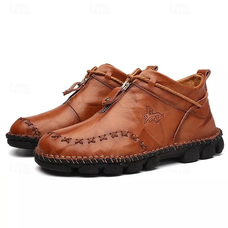 Men's Brown Leather Casual Boots with Handcrafted Stitching and Comfortable Sole for Everyday and Outdoor Wear2