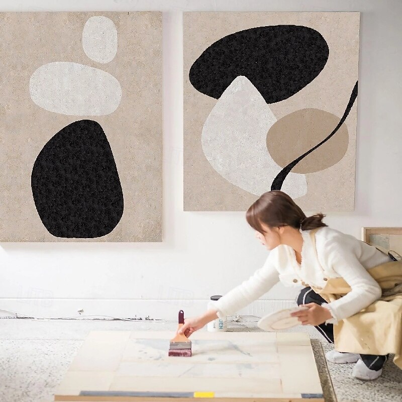 Wabi sabi aertwok handmade Wall Art Beige Abstract Painting on Canvas handmade A Pair Beige Texture painting Wall Art Neutral Abstract Wall Art Boho Wal Decor4