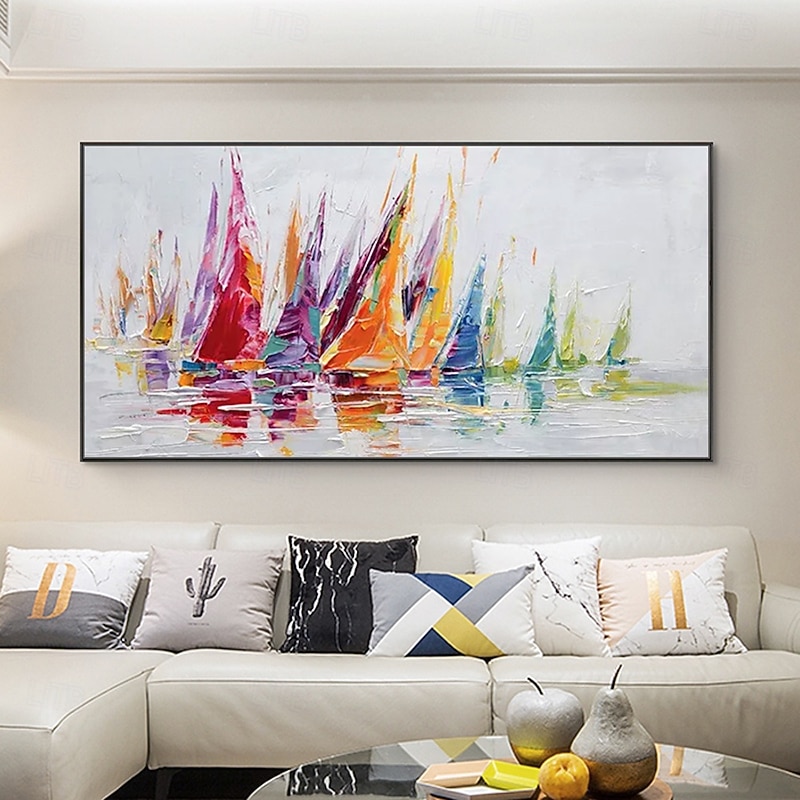 Mintura Handmade Boat Landscape Oil Paintings On Canvas Wall Art Decoration Modern Abstract Texture Picture For Home Decor Rolled Frameless Unstretched Painting2