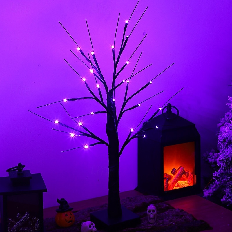 Halloween Birch Tree Lights Battery and USB Powered Table Tree for Halloween Decoration Indoor Home Decor Purple Warm Light Orange Festival Atmosphere Decorative Light3