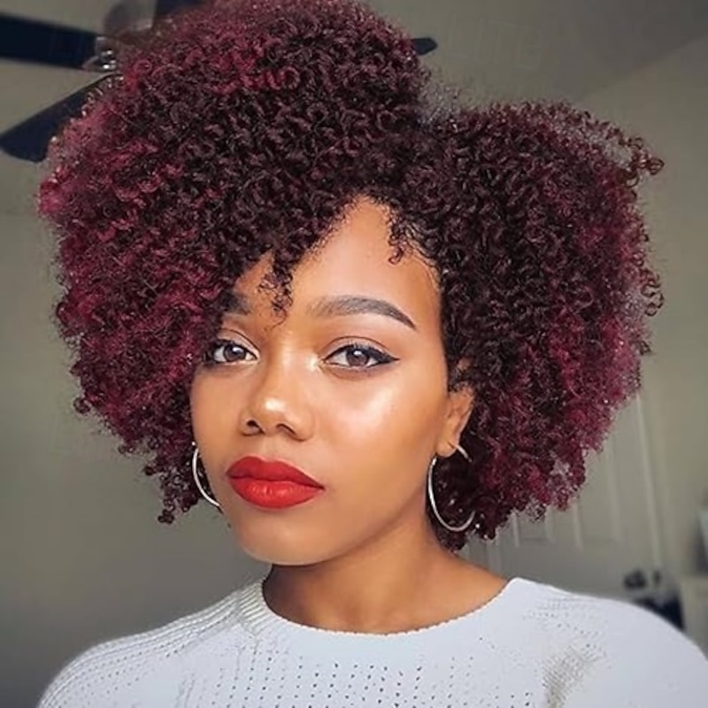 Short Kinky Curly Wigs Side Part Afro Curly Wig for Black Women Twist Out African American Synthetic Wigs