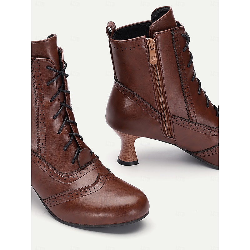 Women's Victorian-Style Lace-Up Faux Leather Ankle Boots - Elegant Footwear for Vintage-Themed Events and Daily Wear3