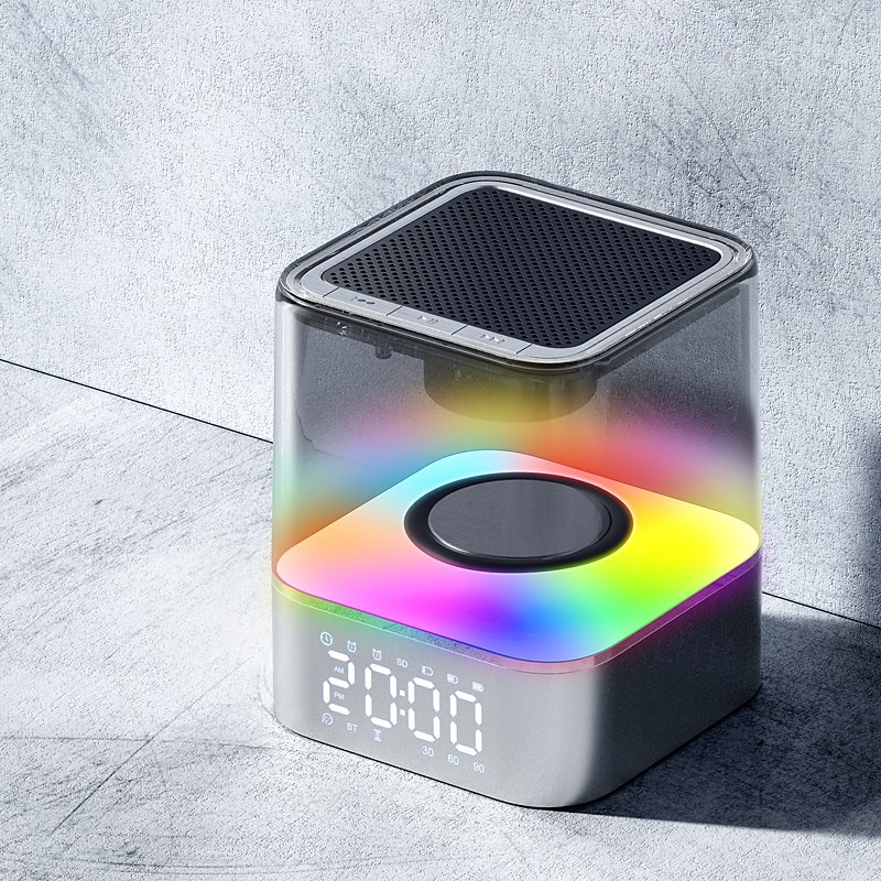 LED Smart Light Speaker with Alarm Clock, Wireless Bluetooth Multi-Color Bedside Lamp, 7-Color Changing, Timer Wake-Up Light, Perfect Christmas and Birthday Gift for Teenage Boys and Girls