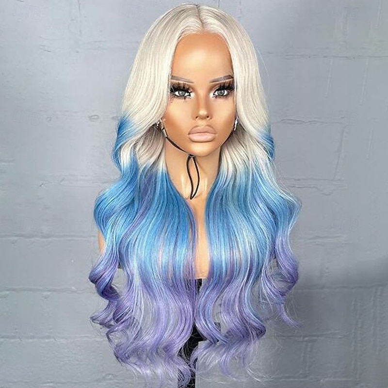 Remy Human Hair 13x4 Lace Front Wig Layered Haircut Brazilian Hair Wavy Multi-color Wig 130% 150% Density with Baby Hair Color Gradient Ombre Hair Glueless For Women Long Human Hair Lace Wig3