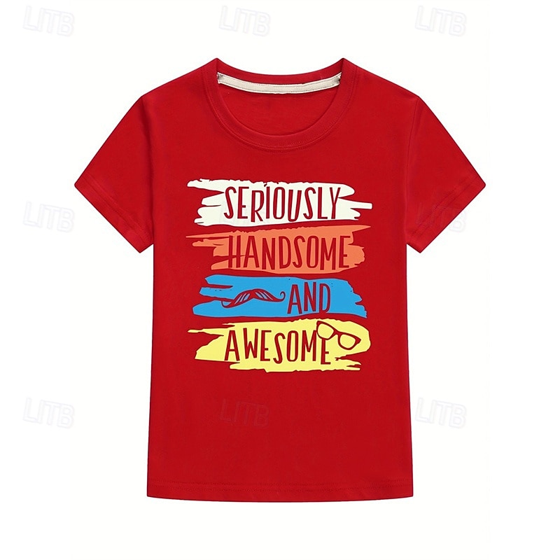 Boys 3D Letter T shirt Tee Short Sleeve Summer Spring Fashion Basic 100% Cotton Kids 4-12 Years Crew Neck Outdoor Casual Daily Regular Fit3