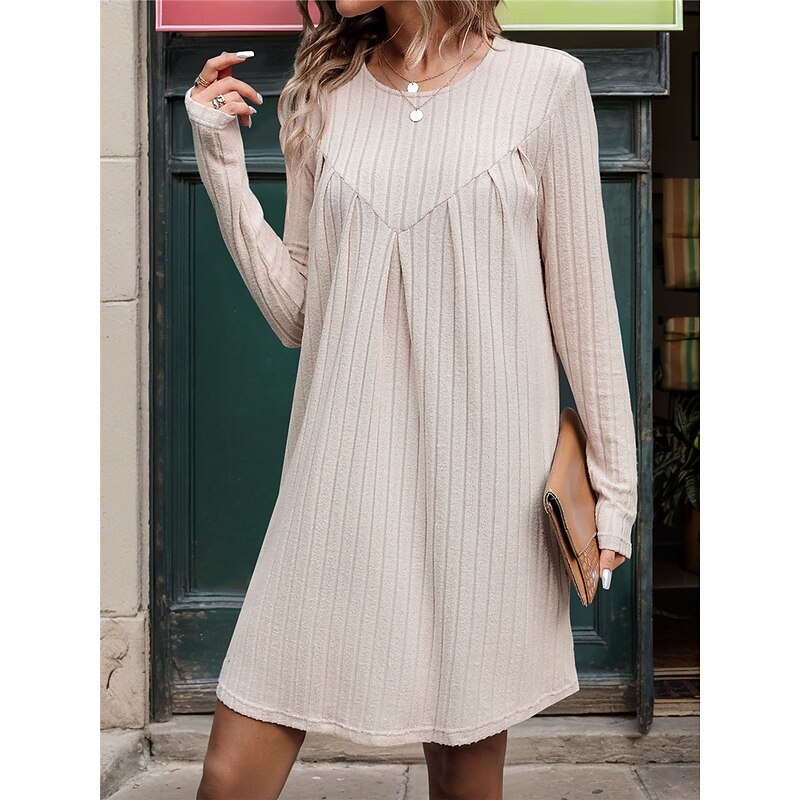Women's Casual Dress Mini Dress Ribbed Date Streetwear Basic Crew Neck Long Sleeve Khaki Color4