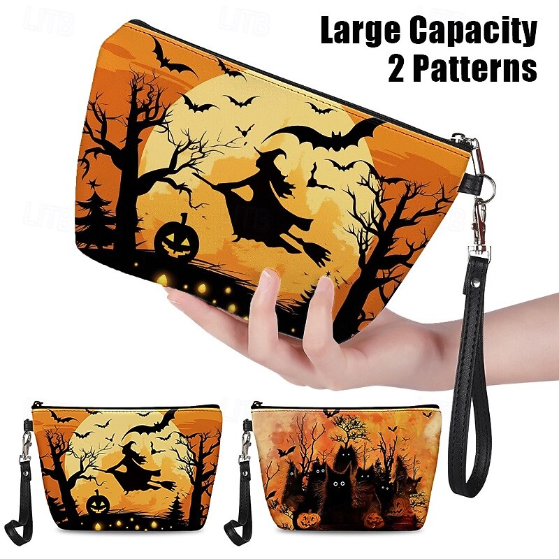 Halloween Themed Wristlet Bag with Witch and Pumpkin Design - Perfect for Trick-or-Treating and Holiday Parties2