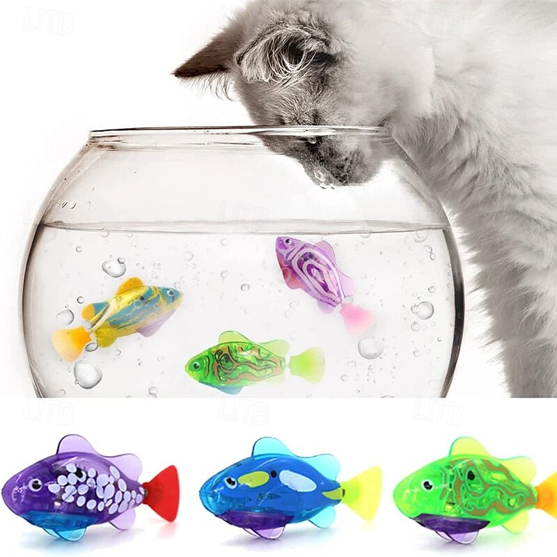 Interactive Robot Fish Toys for Cat/Dog(6 Pcs) Activated Swimming in Water with LED Light Swimming Bath Plastic Fish Toy Gift to Stimulate Your Pet's Hunter Instincts