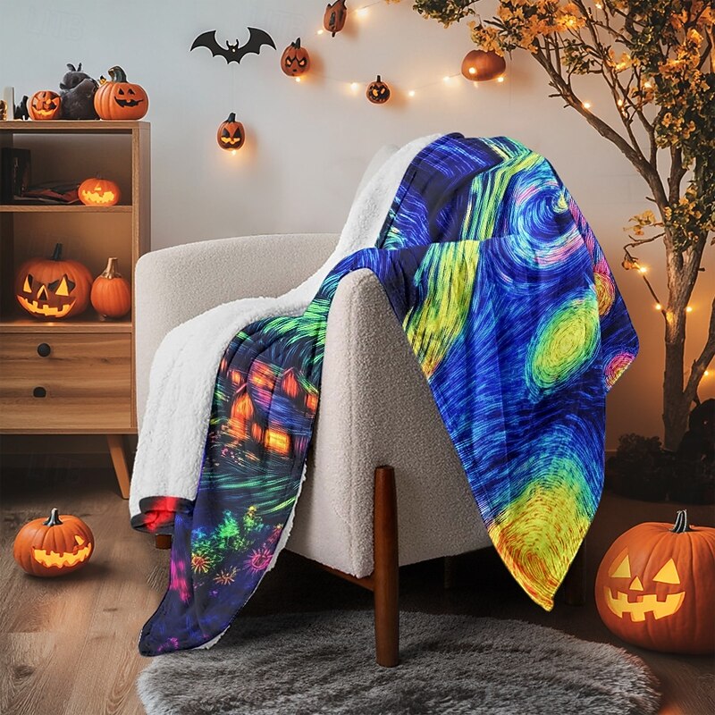 Halloween Artistic Illustration Blanket  Colorful and Creative for Seasonal Warmth3