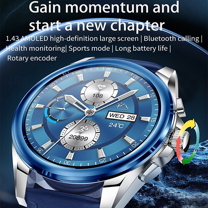 iMosi KC83 Smart Watch 1.43 inch Smartwatch Fitness Running Watch Bluetooth Pedometer Call Reminder Activity Tracker Compatible with Android iOS Women Men Hands-Free Calls Waterproof Media Control IP3