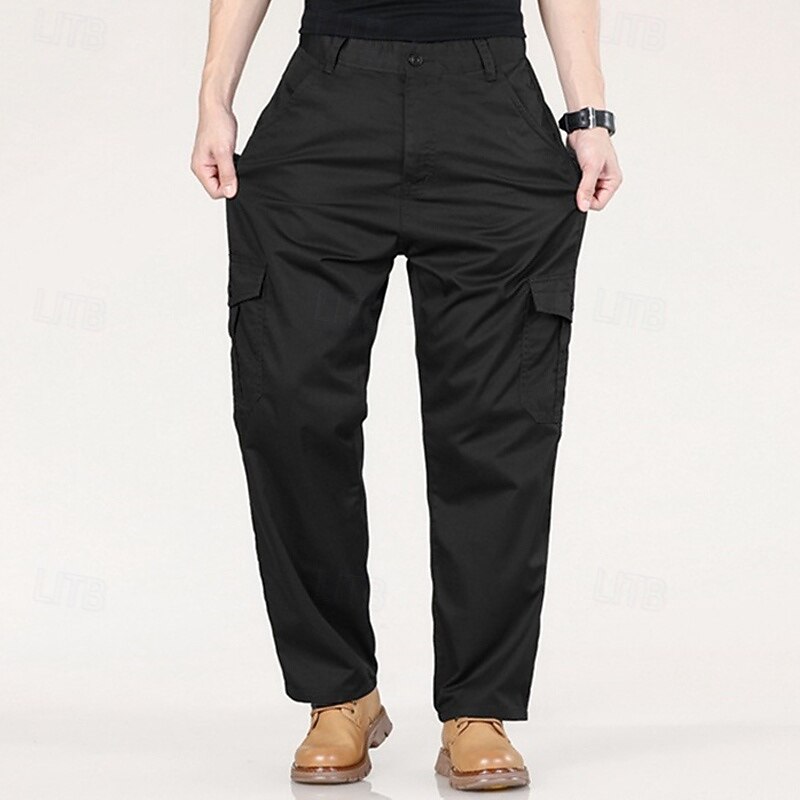 Men's Cargo Pants Trousers Work Pants Buttons Elastic Waist Multi Pocket Plain Wearable Outdoor Daily Camping & Hiking Fashion Classic Black Army Green4