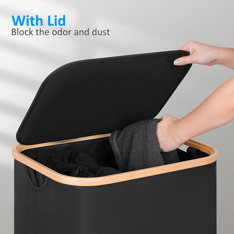 75L Slim Laundry Hamper with Wheels,Clothes Hamper for Laundry,Laundry Basket with Lid & Inner Bag,for Laundry Room, Bedroom, Dormitory Organization3