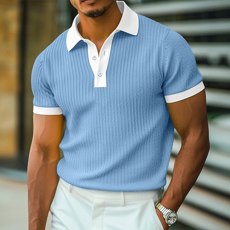 Men's Muscle Shirt Golf Shirt Work Casual Ribbed Polo Collar Classic Short Sleeve Basic Modern Color Block Ribbed Spring & Summer Slim Fit White Yellow Blue Green Gray Muscle Shirt