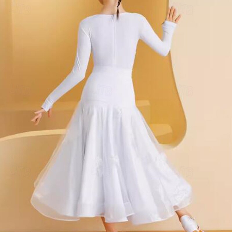 Ballroom Dance Skirts Splicing Girls' Performance Daily Wear Long Sleeve Natural Lycra2