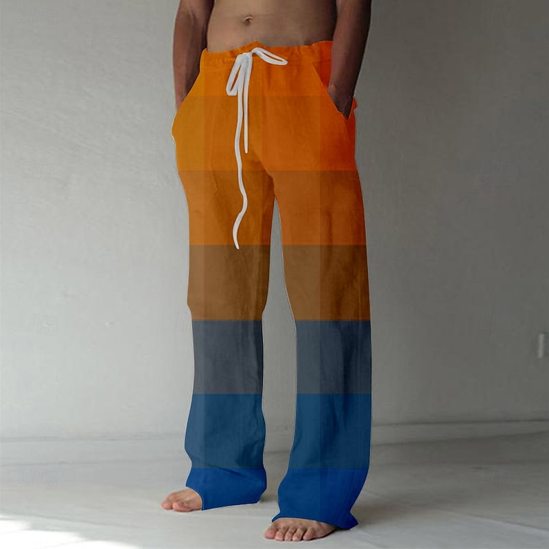 Men's Casual Pants Drawstring Straight Leg Geometric Vacation Casual Red Blue Inelastic