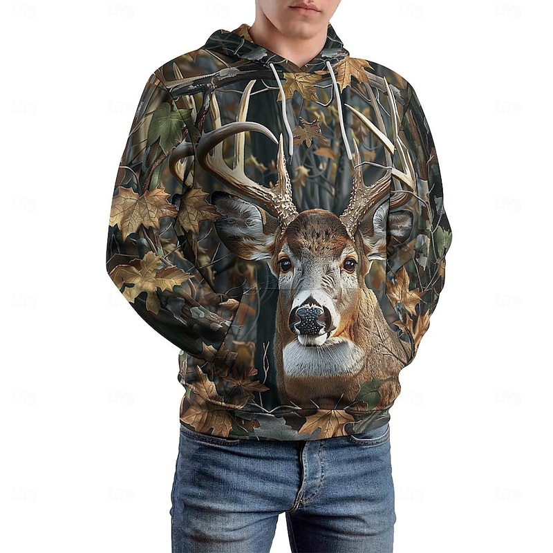 Men's Wildlife Hoodie Hoodies Sweatshirt Fashion Daily Long Sleeve Hooded Vacation Streetwear Light Brown Brown 5 Printing Winter Spring &  Fall Designer2