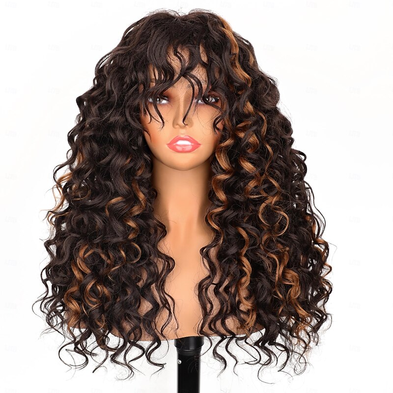 Curly Wigs for Black Women Wig with Bangs Glueless Bangs Wigs for Women Long Kinky Curly Wig  for Daily Use2