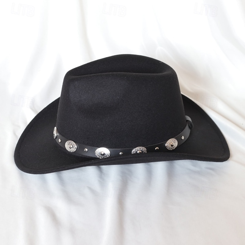 Solid Color Unisex Punk Western Cowboy Hat With Knitted Felt2