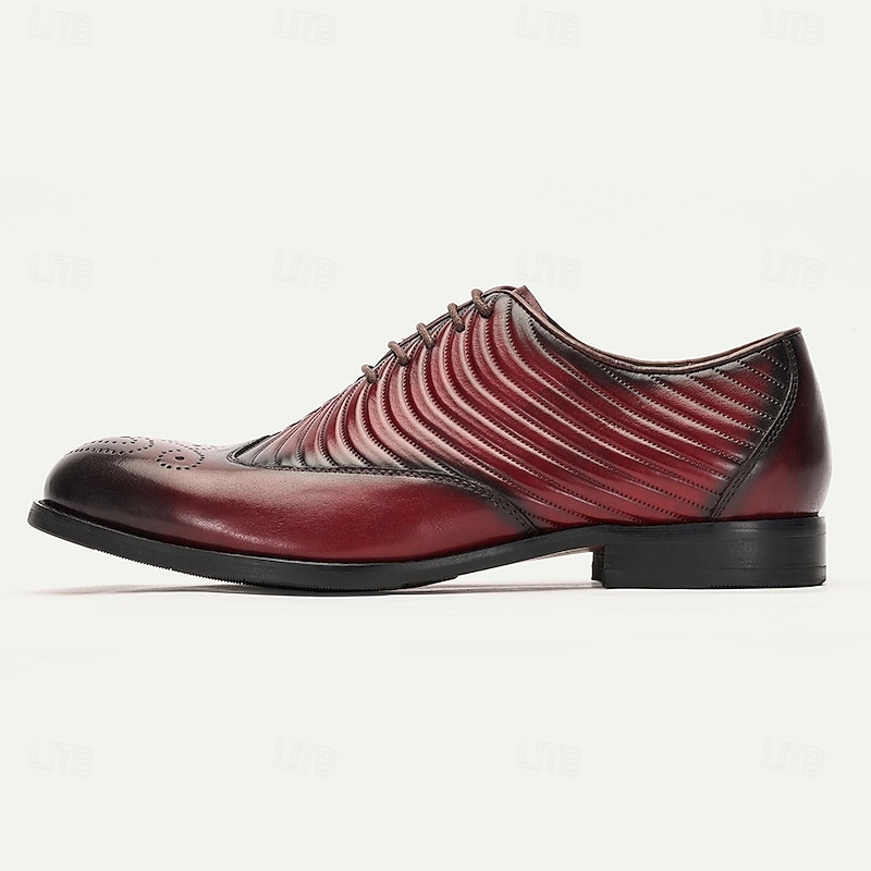 Men's Burgundy Leather Wingtip Oxford Dress Shoes - Stylish Formal Footwear for Weddings and Business Meetings3