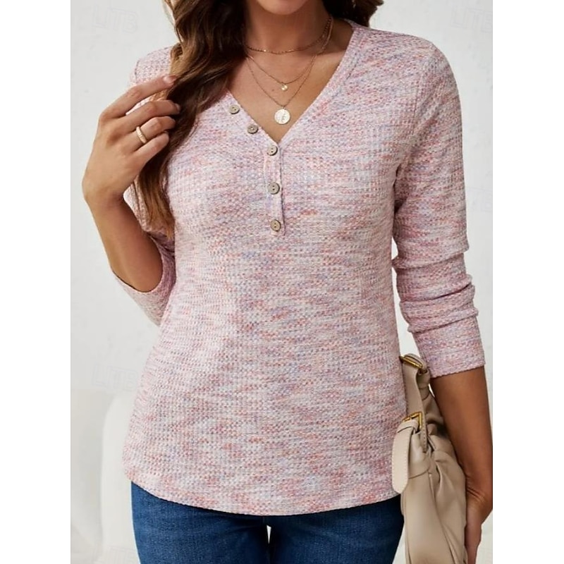 Women's Tunic Elegant Fashion Long Sleeve Regular Tops V Neck Daily Black Red Blue Green Spring Fall