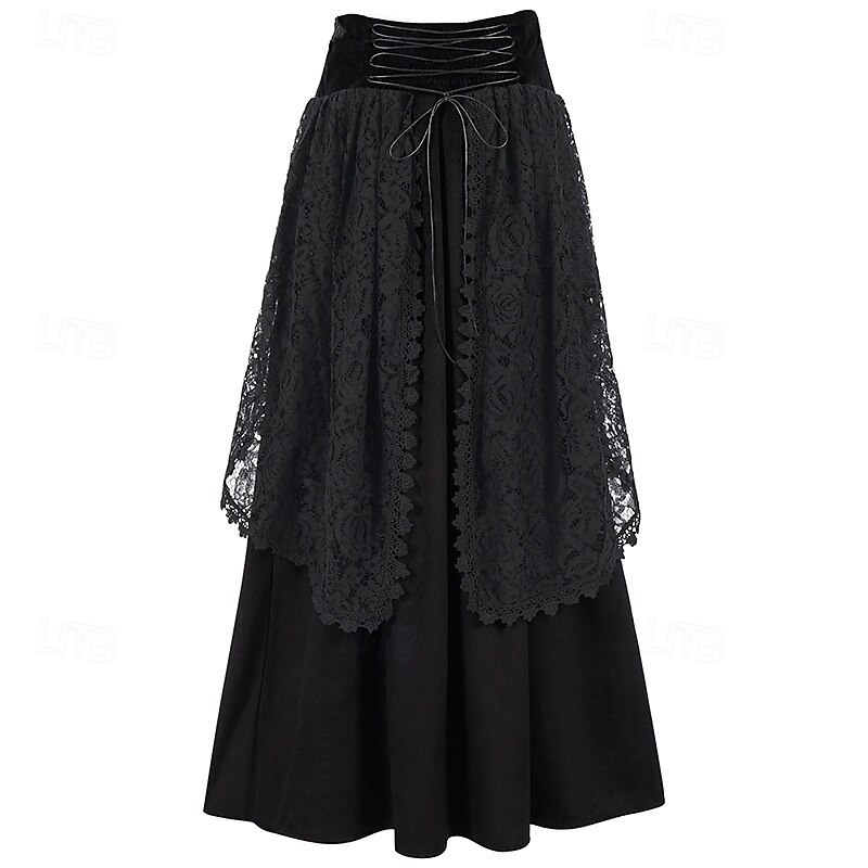 Retro Vintage Punk & Gothic Medieval Skirt Cosplay Costume Maxi Skirt Lace Solid Color Fancy Dress Women's Celtic Pirate Fantasy Masquerade Carnival Casual Daily Adults' Skirt4
