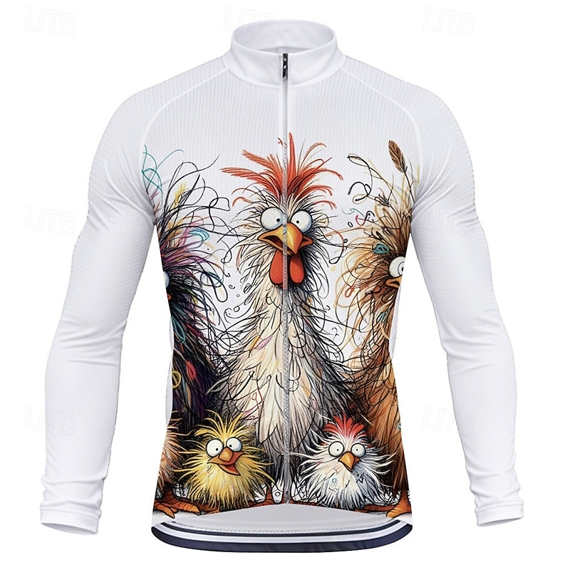 Men's Cycling Jersey Animal Long Sleeve Bike Tee Tshirt Top with 3 Rear Pockets Mountain Bike MTB Road Bike Cycling Quick Dry Front Zipper Wicking Sports Black White Yellow Clothing Apparel