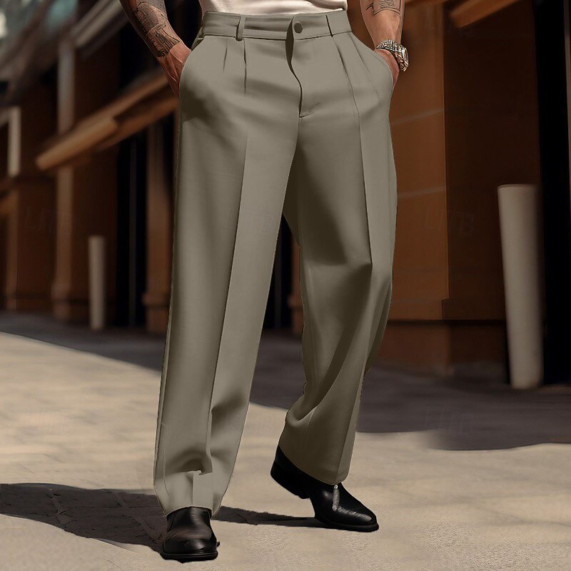 Men's Dress Pants Trousers Casual Pants Suit Pants Buttons Front Pocket Straight Leg Plain Comfort Business Daily Holiday Fashion Chic & Modern Black White4